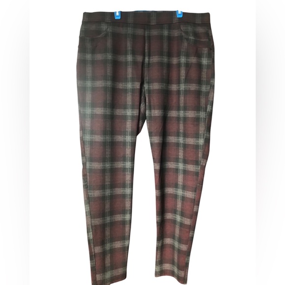 Anthropologie Sanctuary Grey Burgundy Plaid Plus Size Straight Leg Pants 2X - Picture 1 of 16